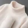 Suéter de lana pura para hombre con cuello alto, color liso, estilo business casual, corte holgado, suéter de punto pullover