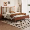 Tecido Listrado Vertical Ondulado Retro Francês Cama de Madeira Maciça Gaveta Embutida Caixa de Armazenamento Alta 1,5m 1,8m Cama de Casal para Casa