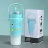 Copo térmico de grande capacidade para mulheres, aço inoxidável, design estiloso, tamanho extragrande, portátil, com canudo, adequado para uso no carro