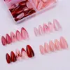 96 piezas de uñas de manicura estilo hada francesa, forma de almendra, hechas a mano, parches de uñas rosas dorados, removibles
