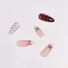 24 piezas de uñas postizas nuevas de estilo francés vintage con puntos burdeos y forma de almendra, para pegar
