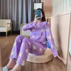 Nuevo 2024 Estilo Coreano Estilo Ins Pijama Delgado Manga Larga Pantalones Mujeres Suelto Dibujos Animados Estilo Coreano Ropa de Casa Traje