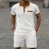 Amazon AliExpress Transfronterizo Ropa de Hombre Tejido Waffle Solapa Bloque de Color Manga Corta Pantalones Cortos Conjunto Maduro Casual