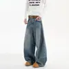 Calça jeans retro americana tipo foice para homens, outono e inverno, lavada, folgada, perna larga, corte reto, calça comprida estilosa e moderna