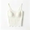 Camisola de renda para mulheres, para usar como peça íntima ou externa no verão, com bojos, costas bonitas, sem alças, estilo puro e sedutor, decote V, corte justo