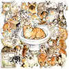Adesivos de Gato em Aquarela Estilo Novo Transfronteiriço com 50 Peças, Adesivos Decorativos de Animal de Estimação Fofos, Adesivos para Material de Diário