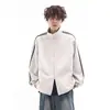 Chaqueta retro americana con cuello alto y tres rayas para hombre, chaqueta de otoño moderna holgada con doble cremallera, abrigo cárdigan para pareja