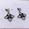 Aretes y Collar de Moda de Trébol de Cuatro Hojas Coreanos y Japoneses para Mujer, Joyería de Esmalte Tachonada con Diamantes, Cadena para Clavícula con Colgante Floral