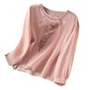 Camisa bordada de estilo étnico de tiro real para mujer, camiseta ligera de cuello redondo de primavera y verano, top retro holgado de madre Baita
