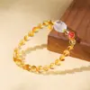 Yuebao Joias Prata Esterlina S925 Banhado a Ouro Cristal Amarelo Torre Pixiu Moeda Cobre Marca da Fortuna Gás Nobre Cor de Mel Linda Pulseira