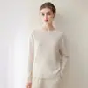 Cashmere usa fio Consinee para o novo suéter de base de malha feminina soltinho com gola redonda e borda dobrada para outono e inverno