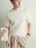 Suéter de malha de manga curta masculino yingao, gola redonda, outono e inverno, textura listrada vertical, estilo old money, caimento justo, suéter masculino cross-border
