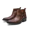 Zapatos de cuero de caña alta para tallas grandes transfronterizos, zapatos de hombre de punta con tacón alto, botines Chelsea de otoño/invierno, botines de cuero de moda, botines de tacón grueso