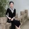 Vestido Cheongsam Melhorado 2024 Novo Feminino Outono e Inverno Forrado com Fleece Casaco Longo Elegante Slim de Alta Qualidade para Mãe