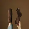 Botines de Cuero de Oveja Gamuzado con Tacón Grueso para Comercio Transfronterizo, Botas Martin Negras y Marrones de Punta Cuadrada con Cremallera Trasera, Botas de Moda Otoño e Invierno