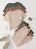 Comercio exterior transfronterizo Amazon europeo, americano y ruso más vendido conjunto de pijama acanalado, ropa de casa de manga corta y pantalón largo con un toque de alta gama