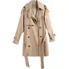 Elegante trench coat de alta qualidade, de abotoamento duplo e comprimento médio, nova coleção primavera e outono 2026, roupa feminina slim fit, casaco de alta qualidade para outono