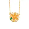 Collar de Flor Hueca Esmeralda de Gama Alta de Nicho con Cadena para Clavícula de Flor Chapada en Oro Arena Estilo Vintage, Regalo para Novia