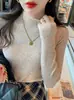 Nova Camada Base Feminina Outono/Inverno Gola Média Alta Primavera/Outono Branco Caxemira Sensação Tricotada Top