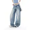 Jeans casuales de pierna ancha, holgados, con lavado azul y efecto desgastado para mujer, pantalones rectos de tiro bajo, fluidos, para primavera y otoño, de largo hasta el suelo