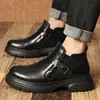 Botas de Hombre Estilo Británico Modernas Casuales Botas de Suela Gruesa Estilo Coreano Botas Cortas Versátiles Botas de Caña Alta de Cuero Botas Chelsea para Hombre