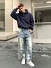 Calça Jeans Reta Wide Leg Lavada Vintage Retro Americana Hme para Homens, Marca da Moda, Calça Longa Masculina Cool e Solta