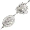 Moda Europeia e Americana Feminina Corrente de Cintura de Metal Versátil Prata Flor de Pinheiro Esculpida Pedra Incrustada Faixa de Cintura Estilo Étnico Retro Embossado