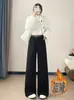 Pantalones de pierna ancha con forro polar para mujer, nuevo estilo de invierno, moda europea, talla grande, cintura alta, adelgazantes, pierna recta, pantalones casuales con lentejuelas