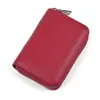 Portatarjetas Pequeño Mini Rojo Portatarjetas Largo Portátil Anti-Robo Piel de Vaca Granulada Cremallera Portacarnet Bolsita