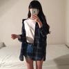 2026 Primavera Nuevo Abrigo Delgado Cardigan de Cuadros Camisa de Manga Larga Estudiante Moda para Mujer