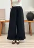 Calça Casual Feminina de Verão Novo Estilo Artístico Fresca com Cintura Elástica e Renda, Caimento Solto, Versátil, Emagrecedora, Calça Wide-Leg Bordada