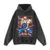 Directo del fabricante: sudaderas estampadas, estilo callejero americano, lavado desgastado, corte holgado, diseño vintage, unisex, sudaderas con capucha versátiles