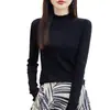 Nuevo Suéter de Punto para Mujer de Primavera Transfronterizo con Cuello de Encaje Fruncido, Cuello Semi Alto, Canalé, Color Sólido, Suéter Pulóver Adelgazante