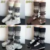 Polainas Fair Isle Floco de Neve Retrô Femininas Outono Inverno Tricotadas Meias Largas Meias Esportivas de Badminton