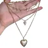 Collar con Colgante de Corazón de Perlas de Múltiples Capas Nuevo Transfronterizo Ins de Aspecto Alto Único Creativo Cadena para Clavícula Que Puede Guardar Fotos