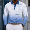 Camisa Polo Masculina de Manga Longa com Estampa Digital, Estilo Casual de Negócios Transfronteiriço, Camisa Polo Masculina de Manga Longa com Gola de Lapela Amazon
