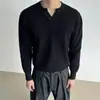 2025 Ricos Nuevos Americanos Cuello Henry Manga Larga Estilo Old Money Tejido de Punto Camiseta Interior de Algodón Puro Top Interior Casual Retro