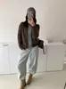 2026 Otoño/Invierno Nuevo Estilo Europeo Patchwork de Mezclilla Diseño Cardigan de Punto Holgado Cremallera Solapa Abrigo Suéter Mujer