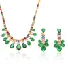Conjunto Transfronteiriço Estilo Europeu e Americano Nova Tendência Joias Zircônia Esmeralda Colar Brincos Flor de Ameixa Elegante Corrente de Clavícula