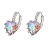Pendientes de Diamante Incrustados con Circonita de Cristal en Forma de Corazón, Populares en Europa y América, Estilo Corazón de Melocotón, Multicolor, Pendientes Elegantes para Mujer, Pendientes de Diamante