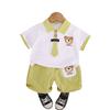 Vestido de Verão para Meninos Conjunto de Manga Curta 2024 Novo Estilo Vestido Infantil Lindo Menino Bebê Verão Camisa POLO Conjunto de Duas Peças Moderno