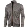 Jaqueta Masculina de Cor Sólida Outono Inverno Zíper Longo Manga Tricotada Forro de Lã Fina Top Tendência Casaco Suéter Tamanho Plus Masculino