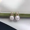 Estilo Seiko Zhuji Atacado Brincos de Pérola de Água Doce Naturais Cruz Simples Zircônia Micro-Pavimentada Brincos de Pérola da Moda para Mulheres
