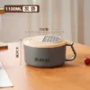 Tazón para fideos instantáneos de acero inoxidable 304 con tapa, adecuado para dormitorios, gran capacidad, para estudiantes, uso personal y conveniente para hombres