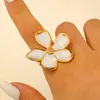 Anel de Flor e Folha em Aço Inoxidável para Mulheres, Design Oco Exagerado e Único com Rosa, Margarida, Girassol, Anel para Dedo Indicador Feminino
