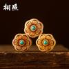 Boj talla flor de ciruelo turquesa pulsera de cuentas Wenwan accesorios colgante estilo antiguo joyería diy hecha a mano piezas pequeñas