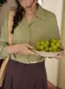 Camisa de Manga Larga Suelta con Cuello Cubano de Tencel Estilo Retro Francés Soligther para Mujer Nueva de Primavera Top Suelto para Mujer