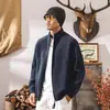 Retro Americano 7 Pines Tejido Grueso para Cárdigan Hombres Primavera y Otoño Chaqueta de Punto con Doble Cremallera y Cuello Semi-Alto Hombres Otoño e Invierno