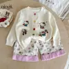 Conjunto de Niña Elegante para Otoño 25 Nuevo Conjunto de Dos Piezas para Bebé Niña Pantalones Anchos Suéter Cárdigan Transfronterizo