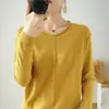 Suéter de tricô feminino novo estilo, fio de algodão simples, atacado, versátil, caimento solto, gola redonda, manga longa, casual, adequado para primavera e outono, transfronteiriço